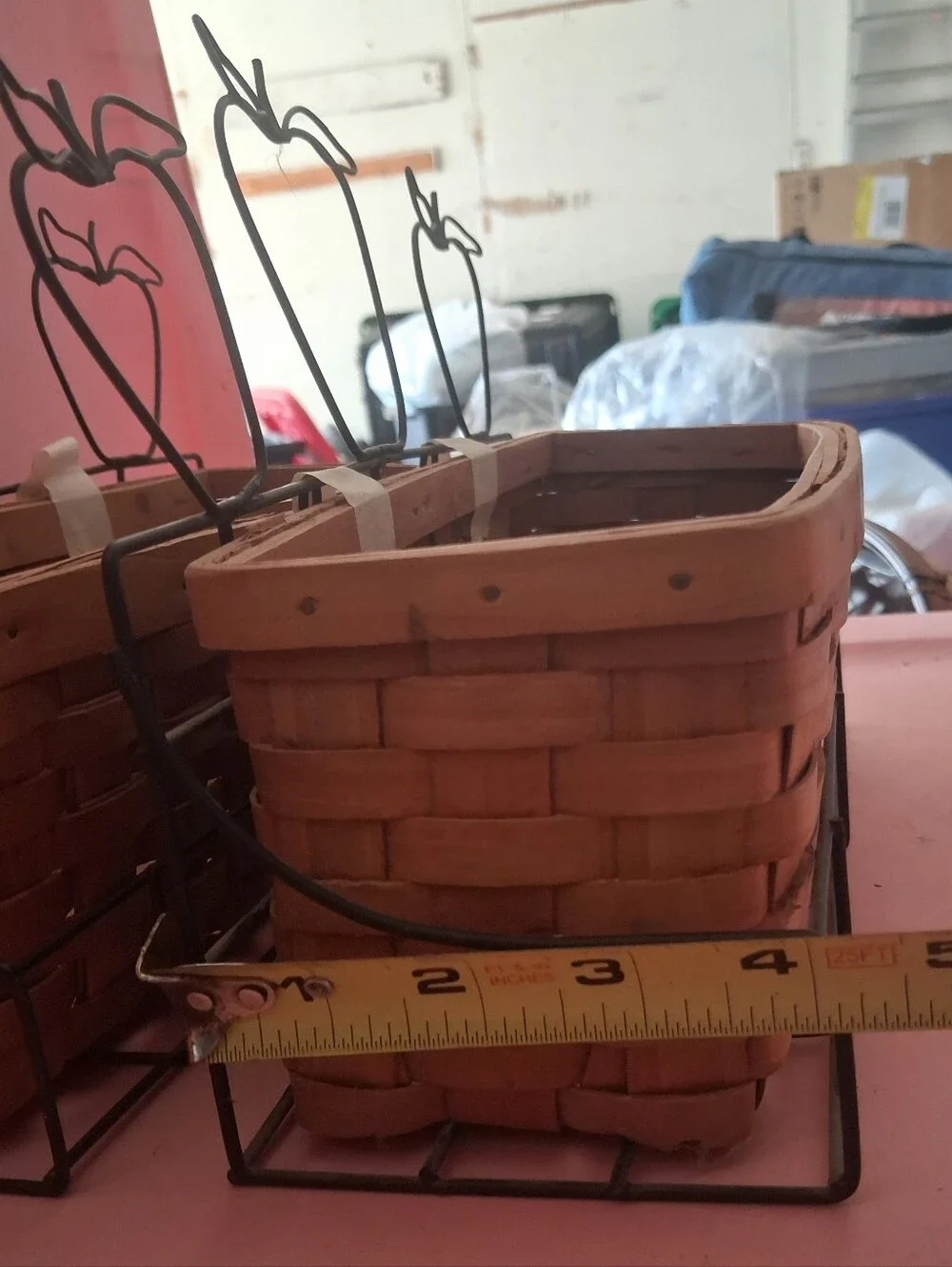 Vintage 2 Piece Set Woven Apple Accent Wall Baskets Set in Natural Brown